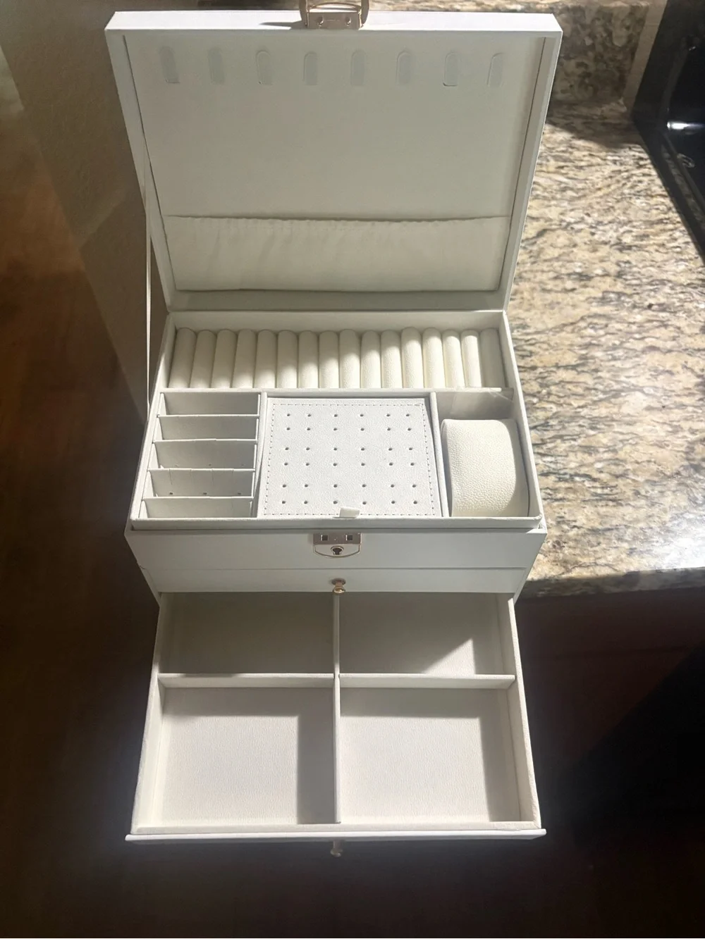White Jewelry Organizer Box with Multiple Compartments